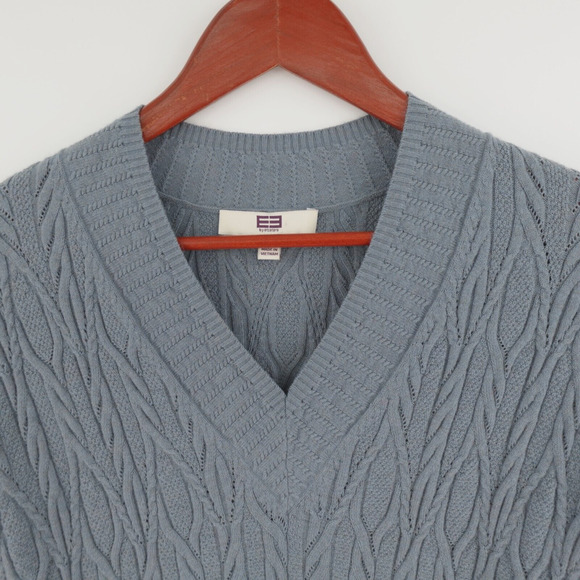 Etcetera Cable Knit Sweater Jumper Womens XS Blue Wool-Blend V-Neck - Picture 4 of 14